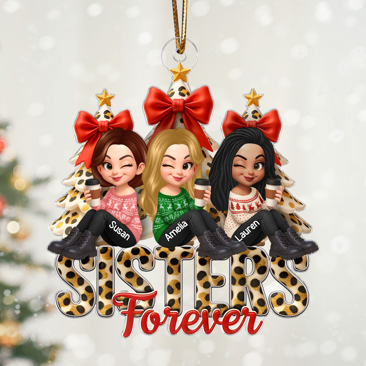 Besties Forever Leopard Pattern - Personalized Acrylic Ornament - Unique Christmas Gift for Best Friends