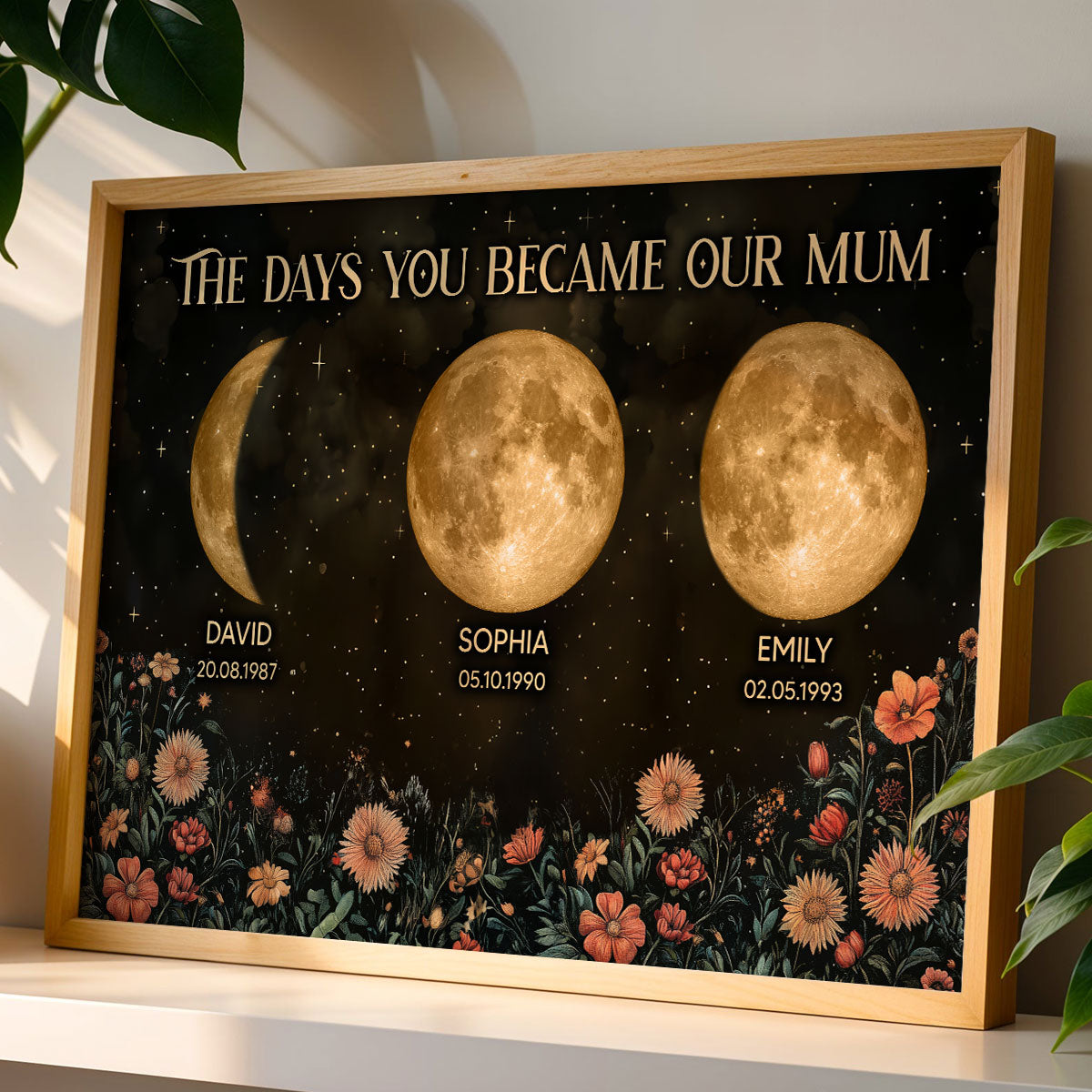 Vintage Flowers The Day You Become Mum Mom Grandma Custom Title And Nickname And Birth Moon Phase - Personalised Poster - Mother's Day Gift For Mum, Grandma
