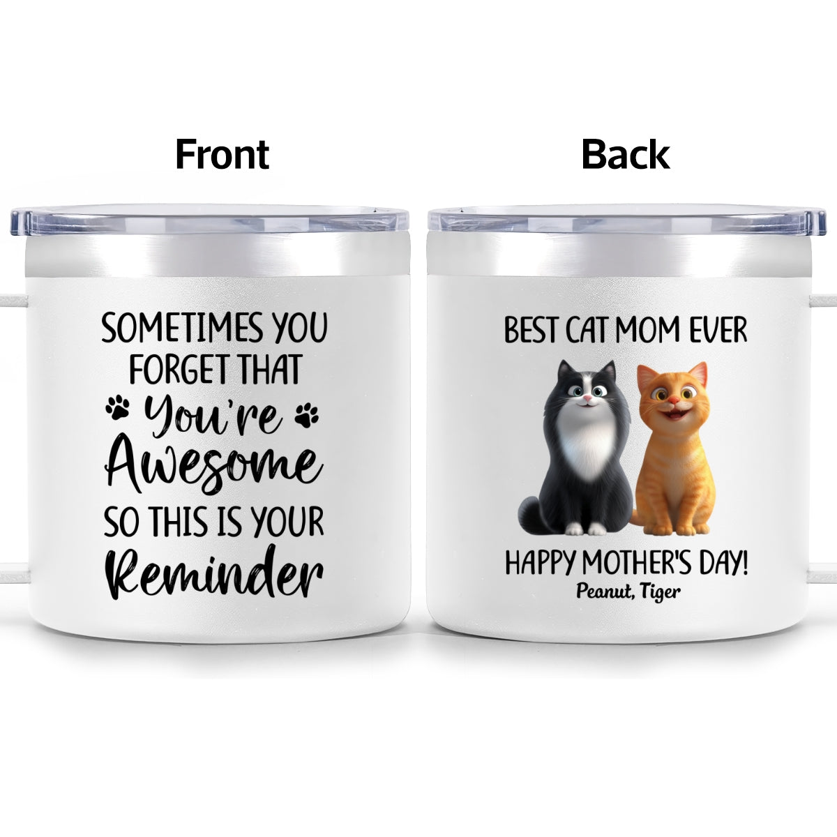 Sometimes You Forget That You're Awesome Cat Mom - Personalized Stainless Steel Tumbler with Handle - Mother's Day Gift For Cat Lovers