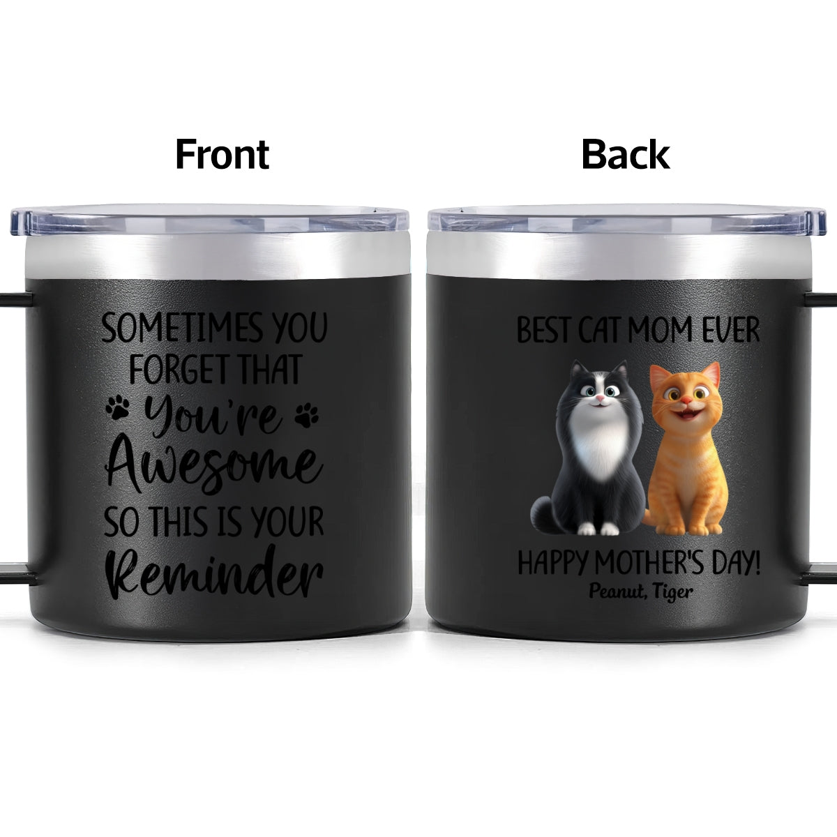 Sometimes You Forget That You're Awesome Cat Mom - Personalized Stainless Steel Tumbler with Handle - Mother's Day Gift For Cat Lovers