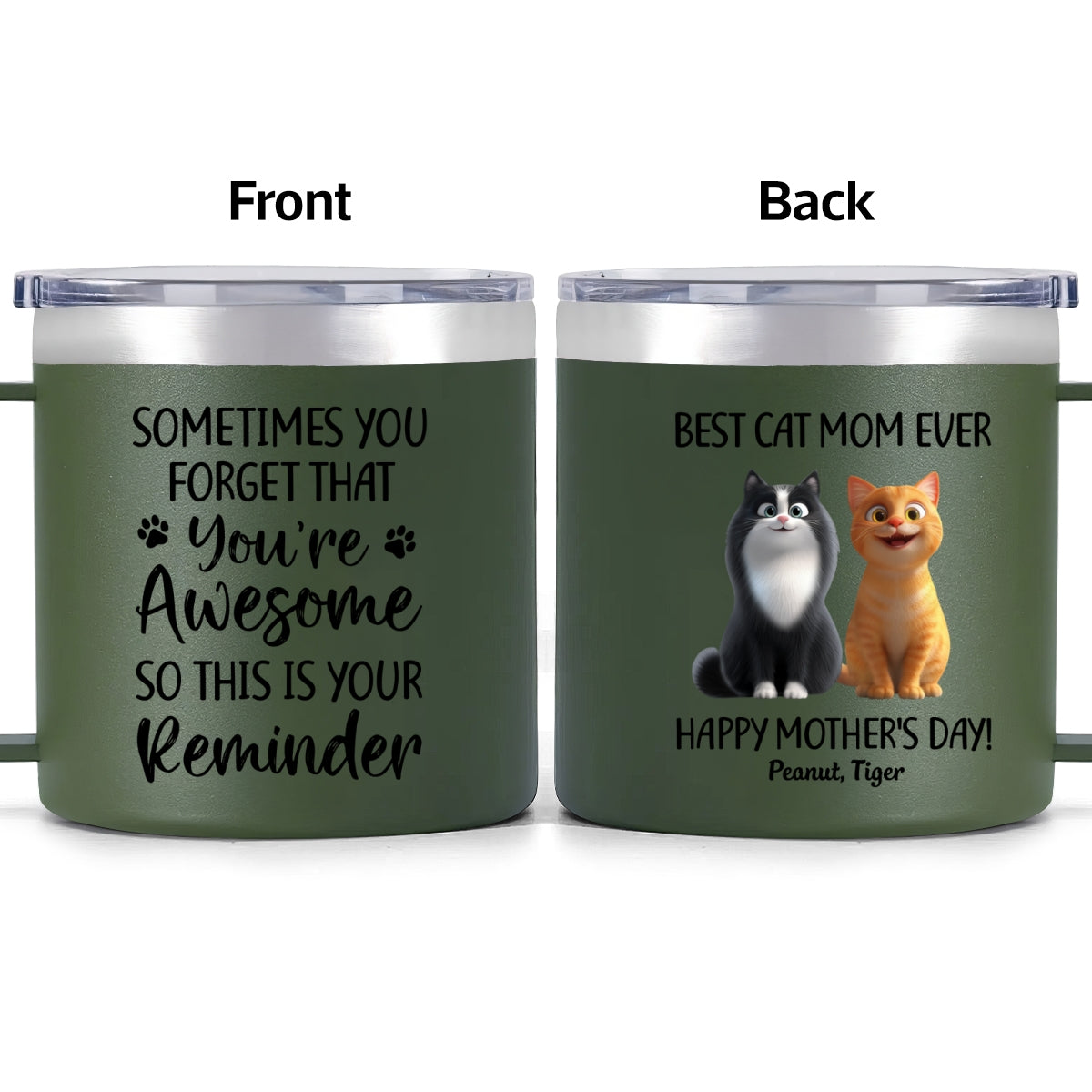 Sometimes You Forget That You're Awesome Cat Mom - Personalized Stainless Steel Tumbler with Handle - Mother's Day Gift For Cat Lovers