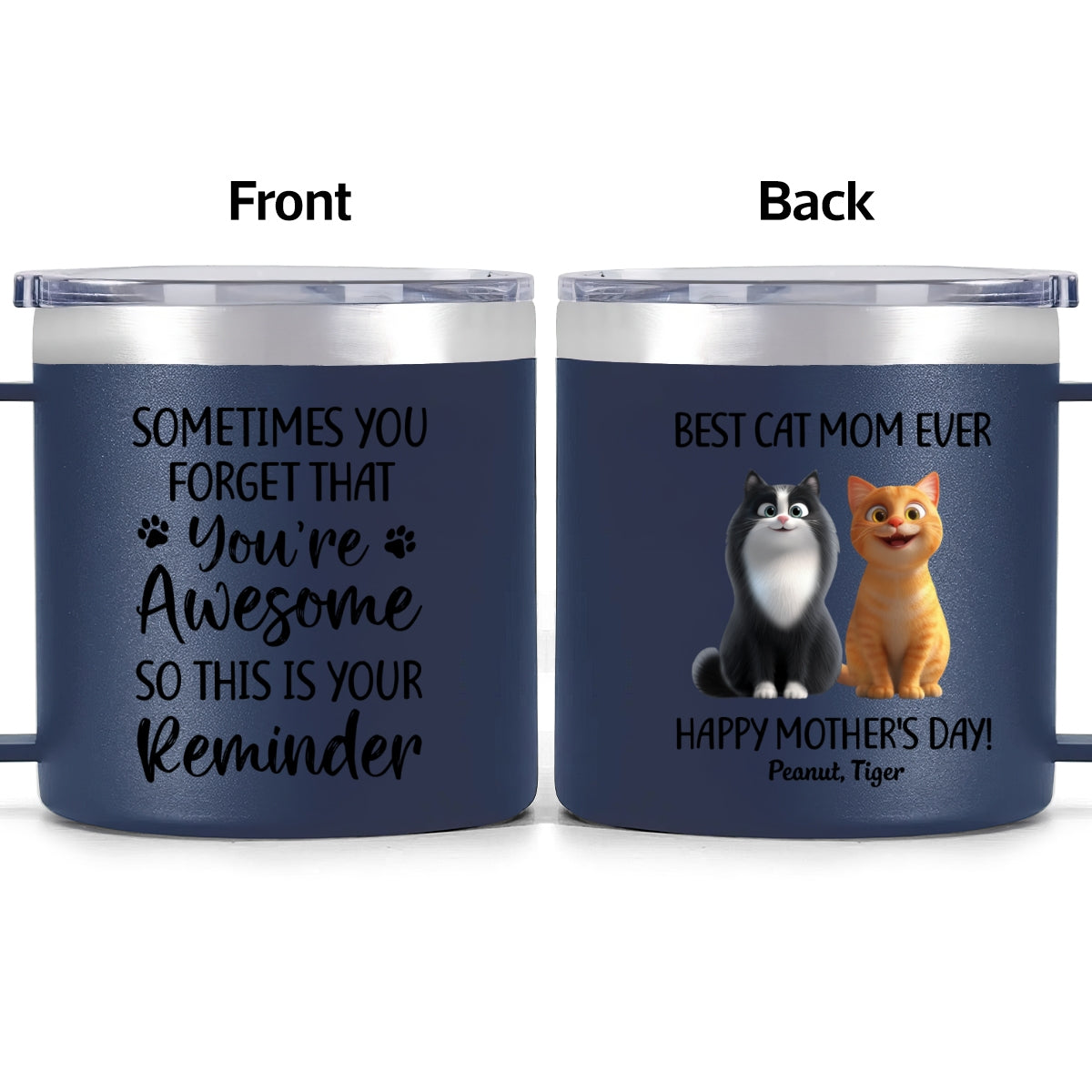Sometimes You Forget That You're Awesome Cat Mom - Personalized Stainless Steel Tumbler with Handle - Mother's Day Gift For Cat Lovers