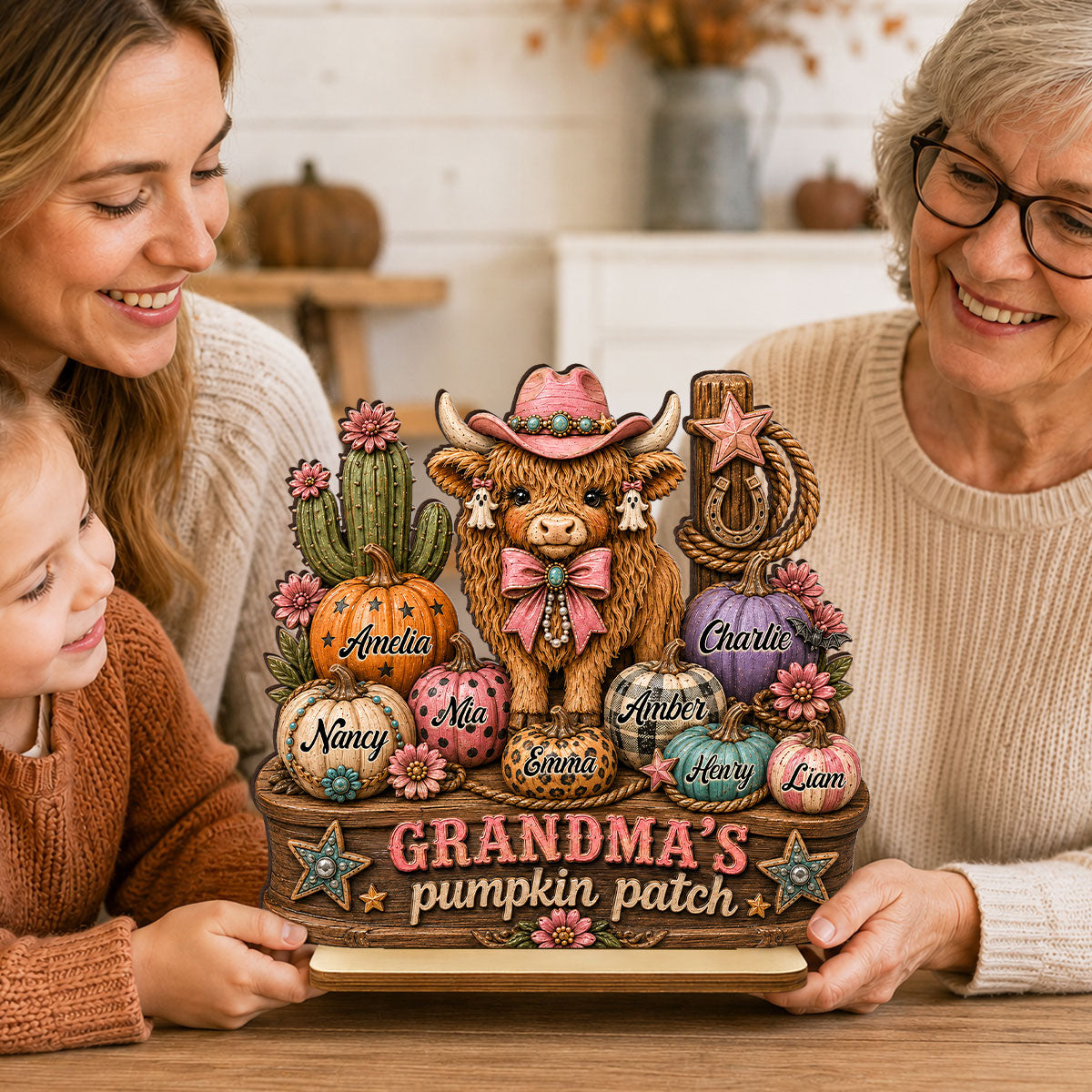 Grandma's Pumpkin Patch Western Vibe - Personalized 2-Layered Wooden Plaque - Cozy Fall Decor for Grandma