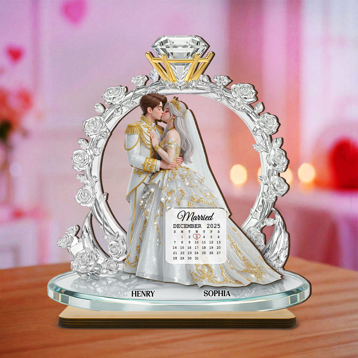 The Eternal Ring of Love - Personalized 2-Layered Wooden Plaque - Valentine's Gift For Him, For Her, For Couple