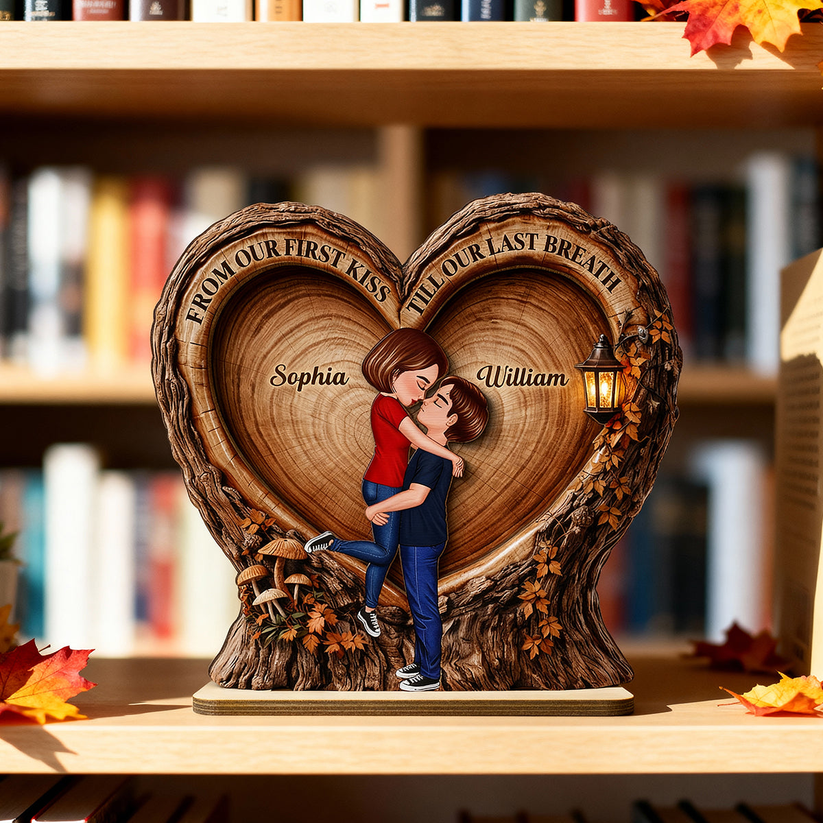 From Our 1st Kiss Till Our Last Breath Kissing Couple - Personalized Wooden Plaque - Heartfelt Rustic Gift for Her, for Him