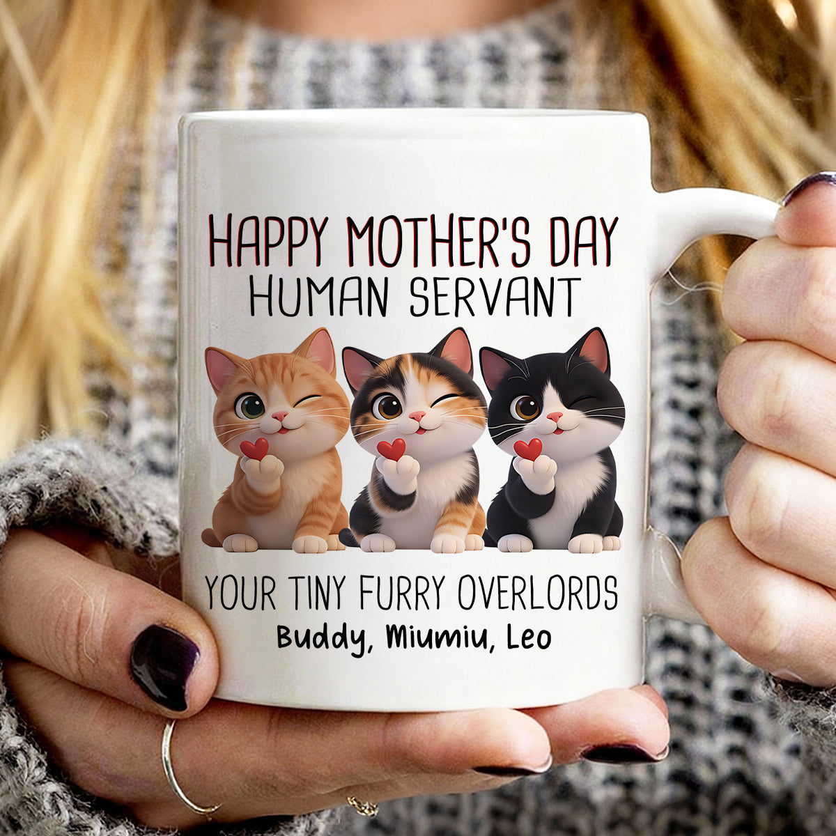Happy Mother's Day Human Servant from Cute Fluffy Cats - Personalized Mug - Funny Gift for Cat Moms
