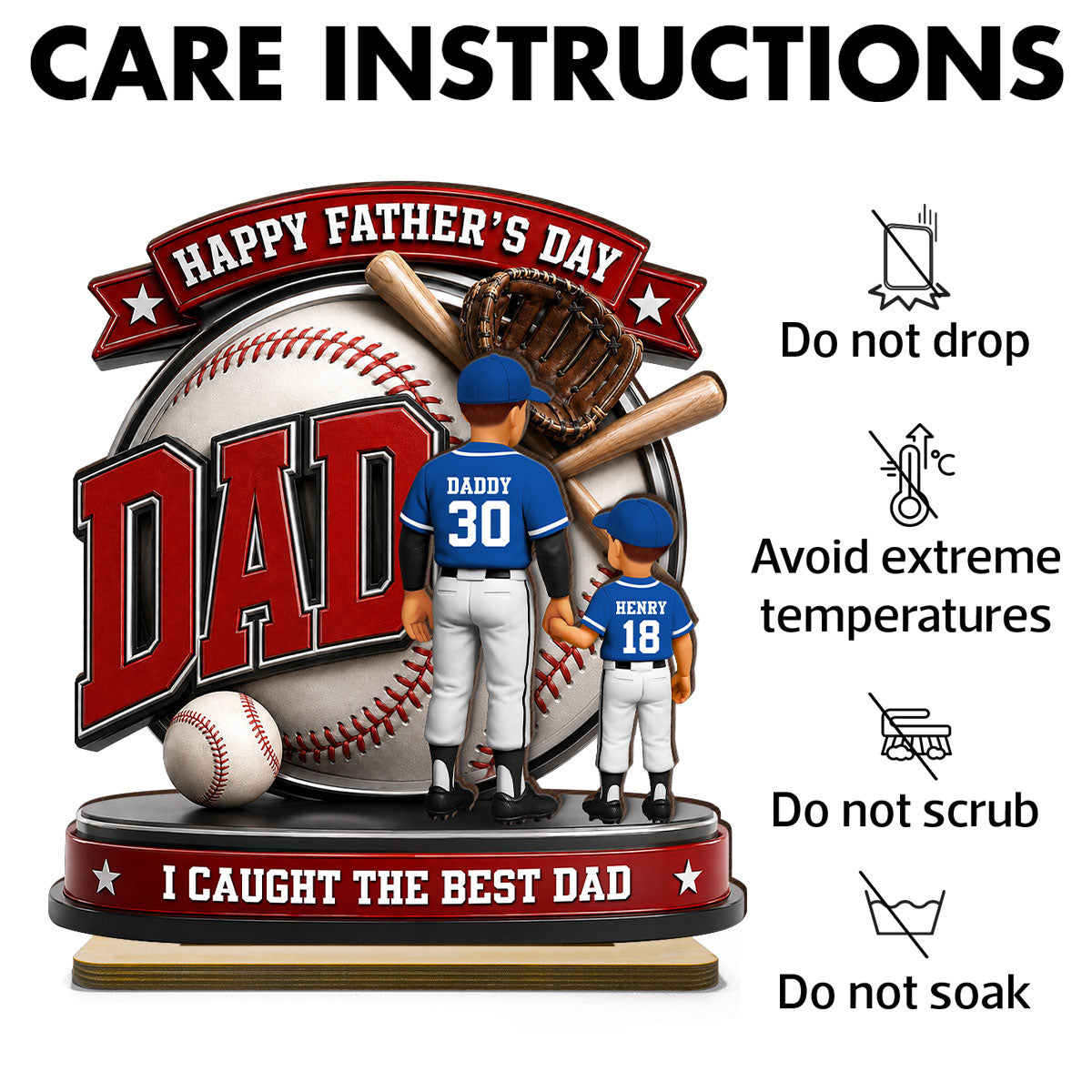 Baseball Dad Home Run Hero - Personalized 2-Layered Wooden Plaque -  Gift For Dad, Husband