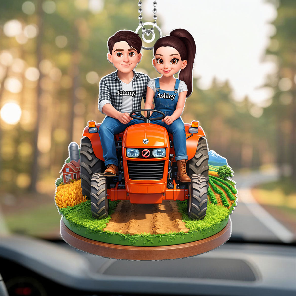 Farmer Couple - Personalized Car Hanger - Gift for Couple