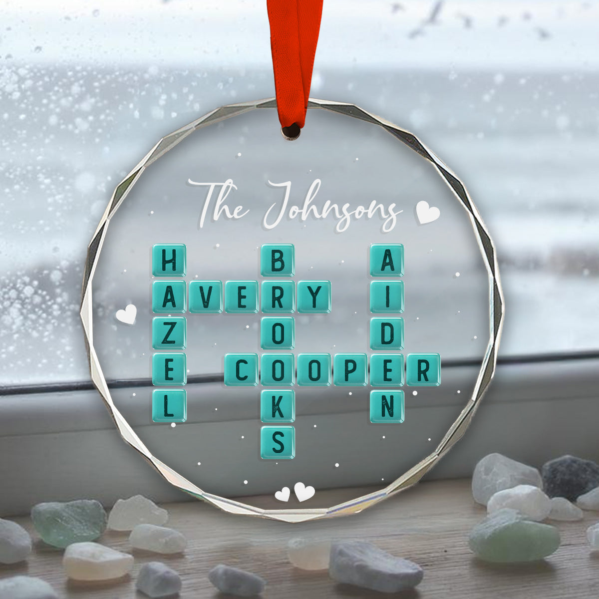 The Family Sea Glass 3D Inflated Effect Crossword Puzzle Art - Personalized Glass Ornament - Christmas Decor For Family, Friends