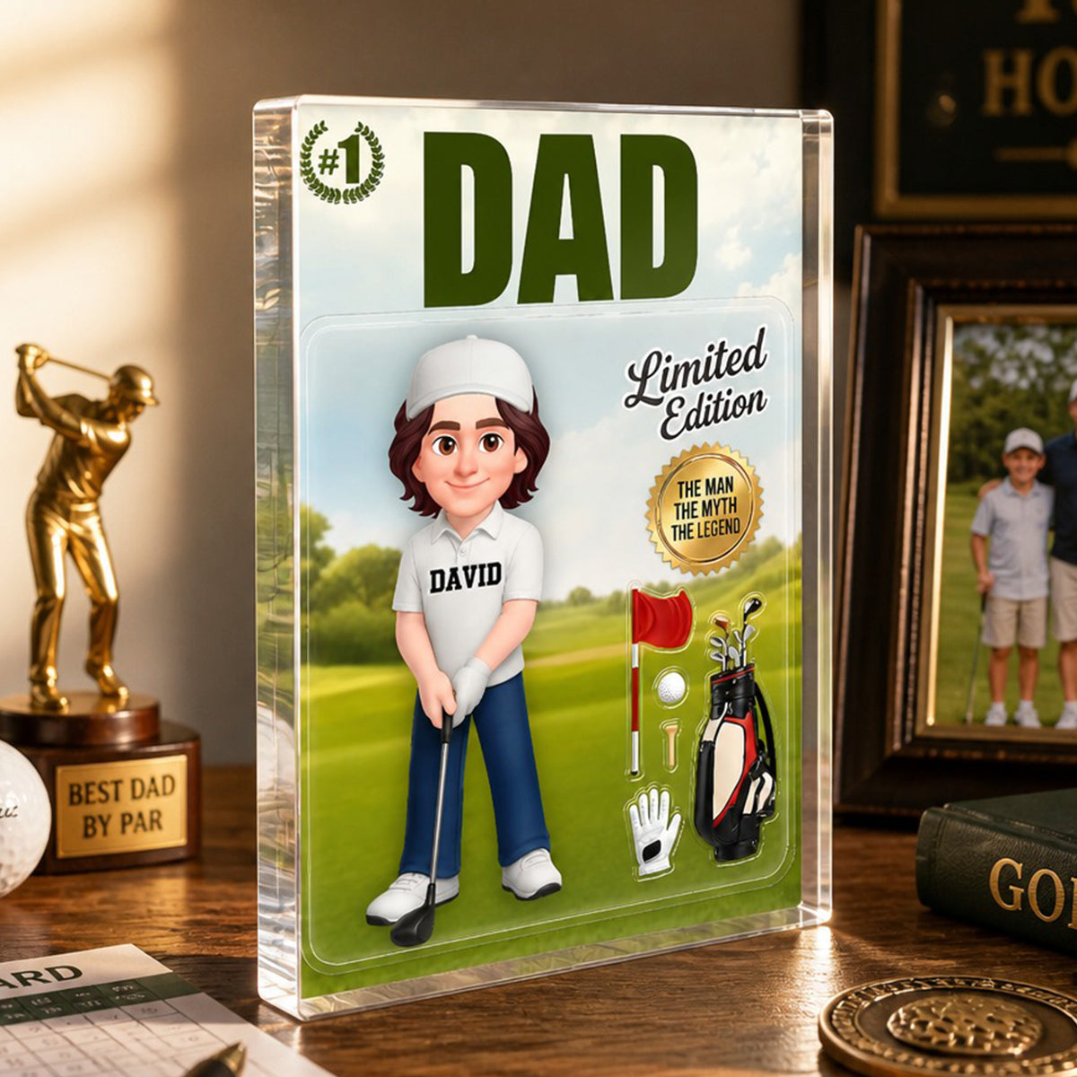 Golf Dad Toy Box Figure Limited Edition - Personalized Acrylic Block Plaque - Heartfelt Gift For Dad, Grandpa, Husband