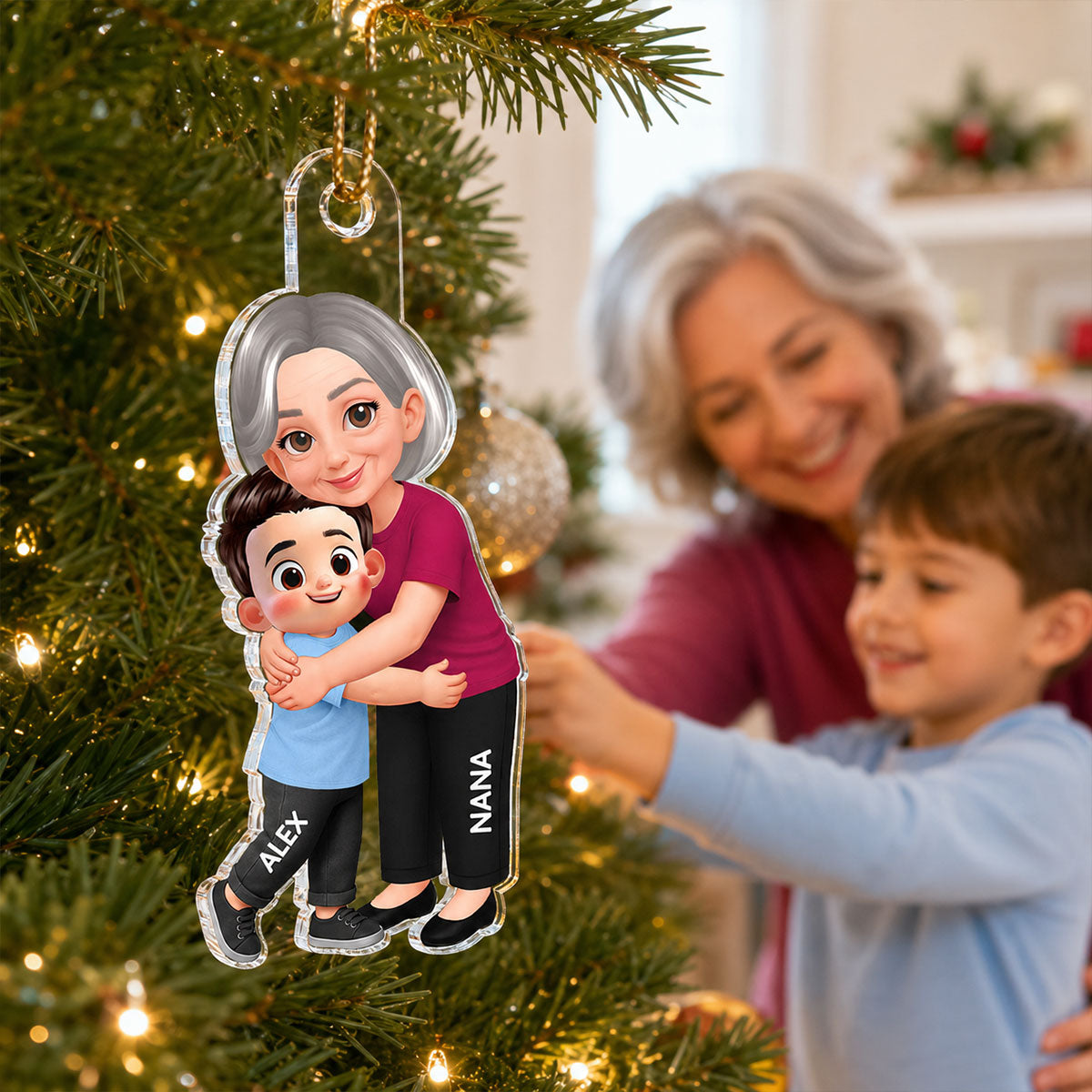 Endless Love Grandma Hugging Grandkid - Personalized Acrylic Ornament - Christmas Gift For Grandkids, Grandma