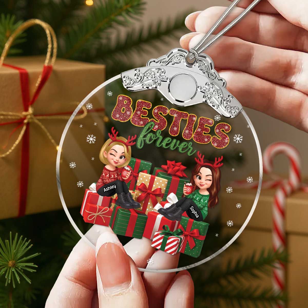 There's No Greater Gift Than Friendship Christmas - Personalized Glass Ornament With Silver Cap - Gift For Besties