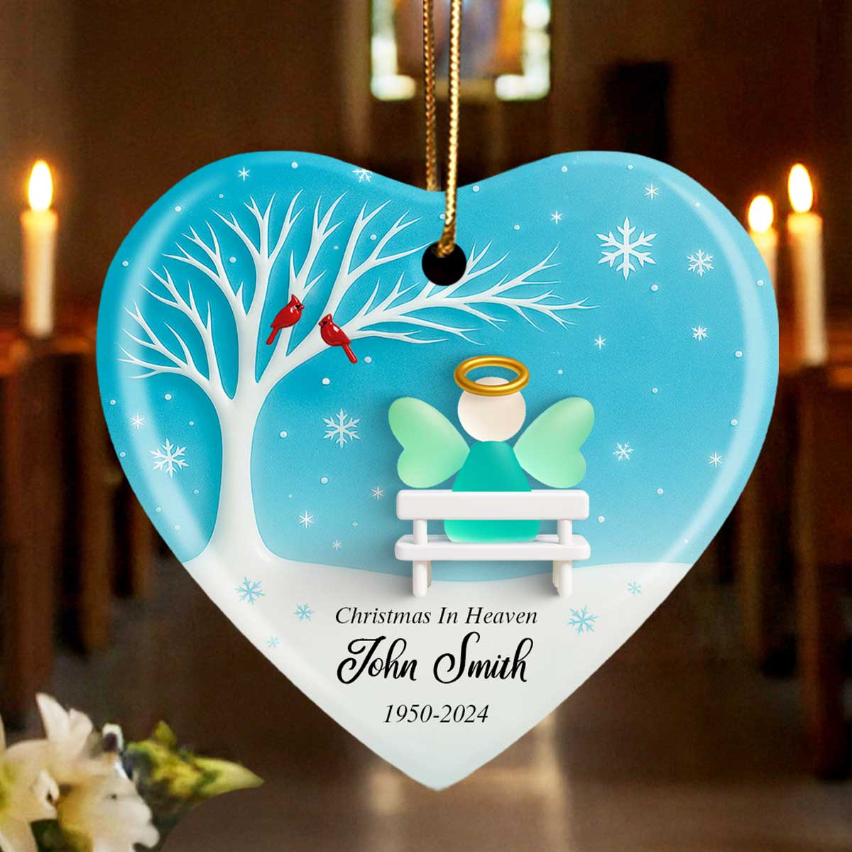 Angel Memorial Sea Glass Effect - Personalized Ceramic With Acrylic Ornament - Christmas Sympathy Gift