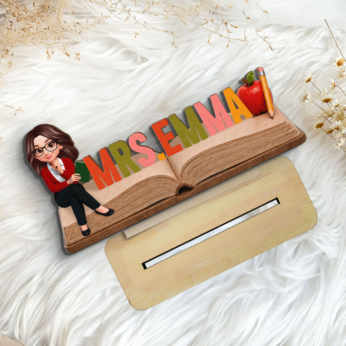 Open Book Teacher Name Sign - Personalized Wooden Plaque - Back To School Gift