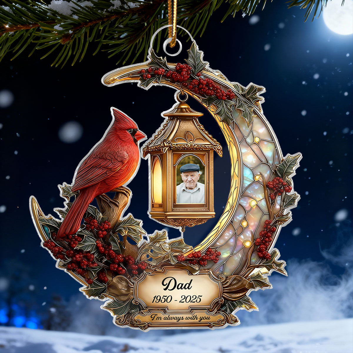 3D Stained Glass Effect Cardinal Memorial - Personalized Acrylic Ornament - Remembrance Gift, Sympathy Gift
