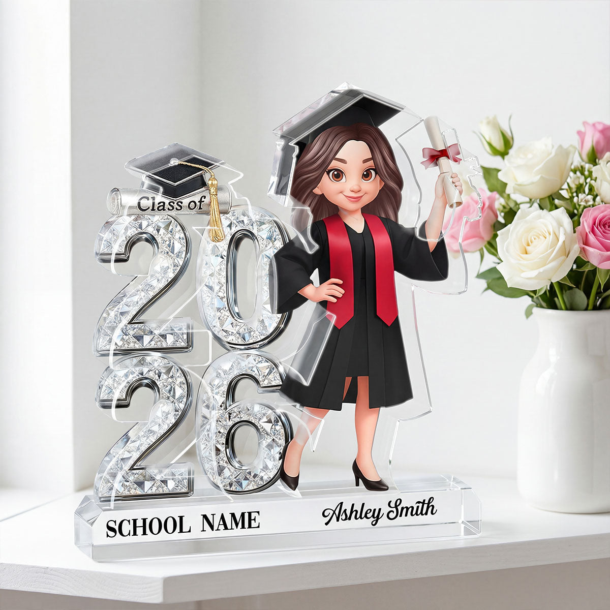 Shiny Effect Class Of 2026 2027 Senior 2D Flat - Personalized Acrylic Block Plaque - Graduation Gift For Graduates, Daughter, Son