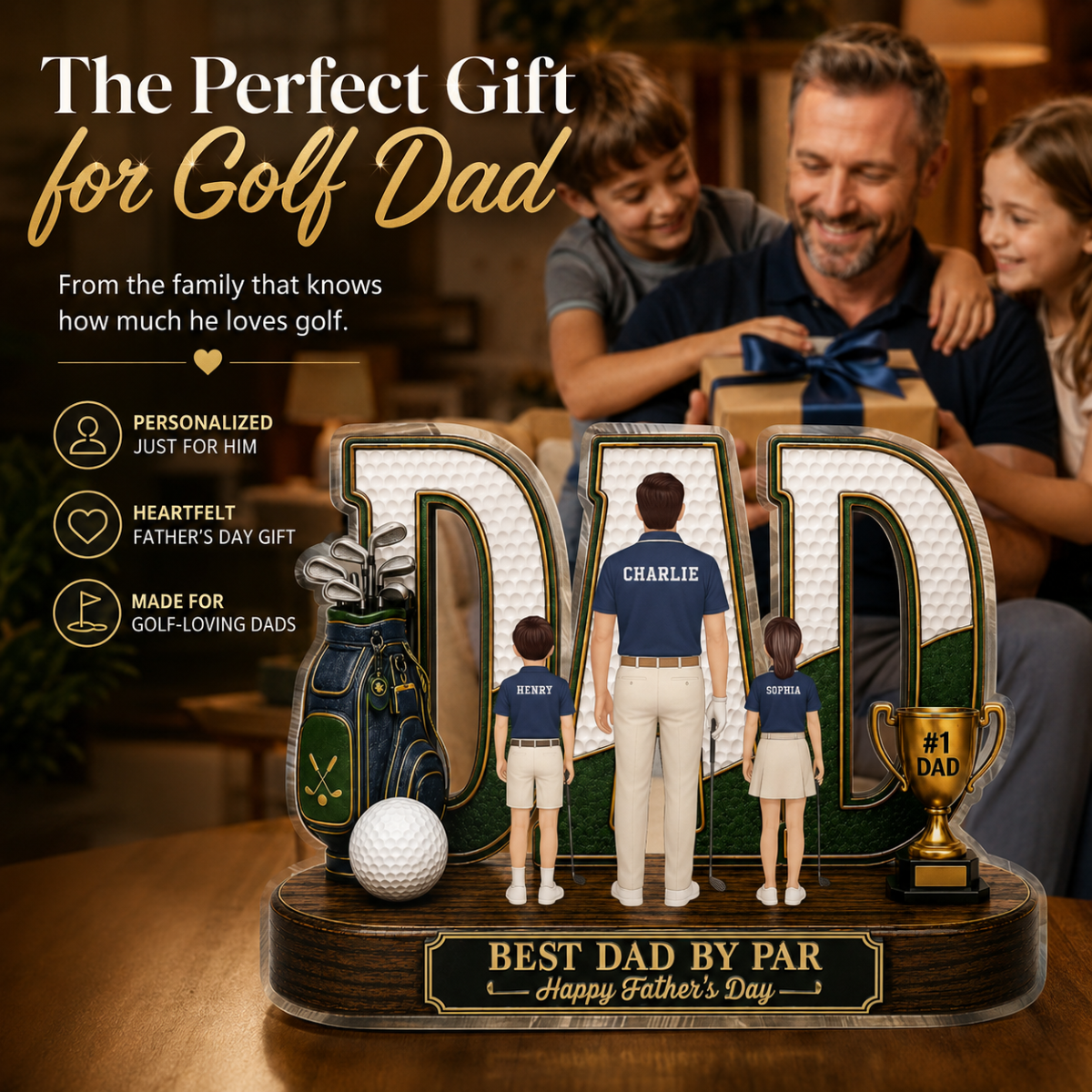 Golf Dad Legend Best Dad By Par - Personalized Acrylic Block Plaque - Unique Trending  Gift For Dad