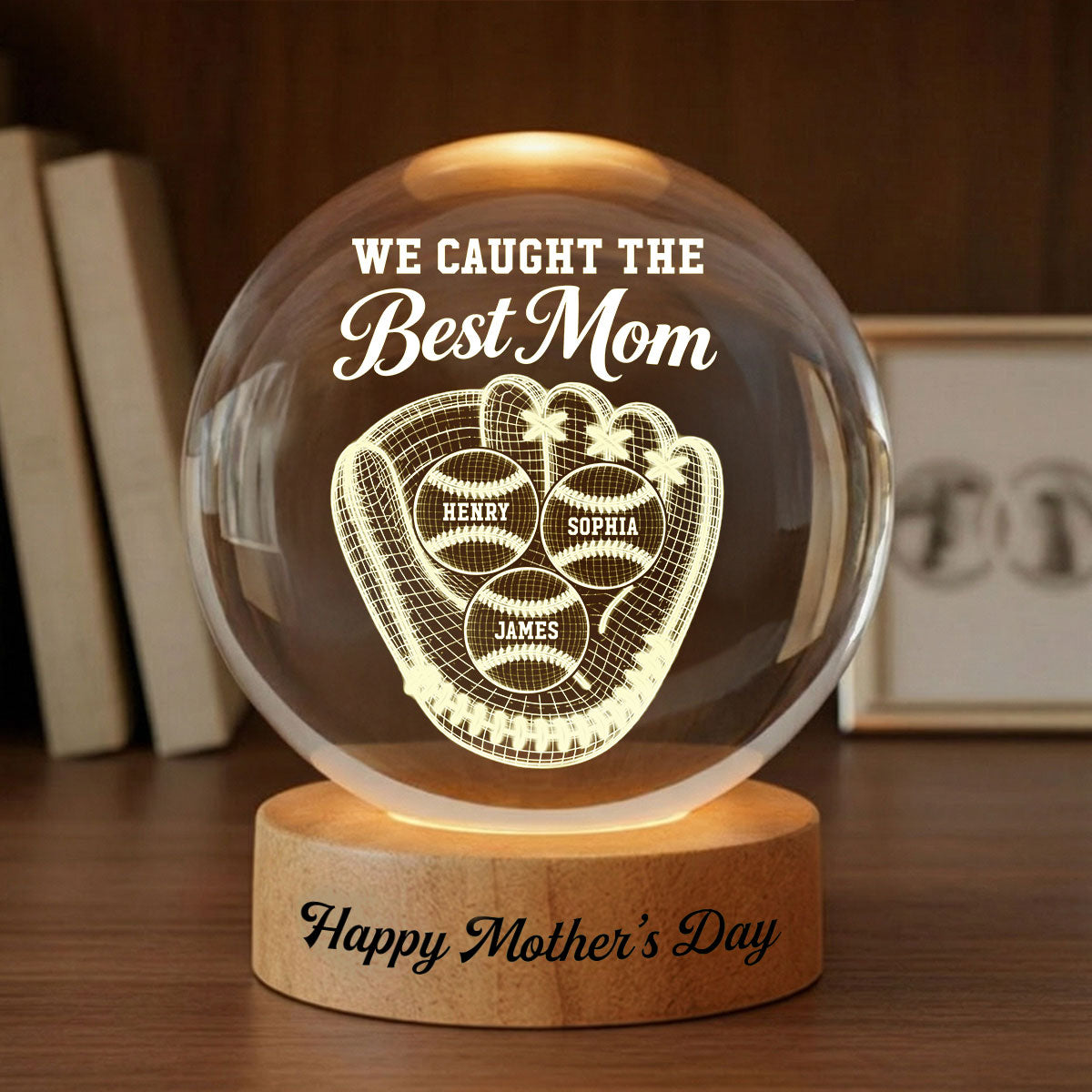 Baseball We Caught The Best Mom Illusion - Personalized Crystal Ball LED Night Light - Mother's Day Gift For Mom, Wife