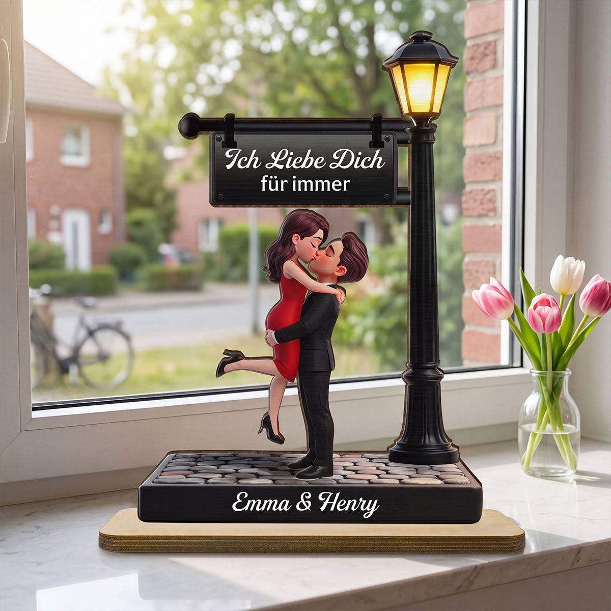 Zeitlose Liebe im Licht - Personalisierte 2-lagige Holzplakette - Herzliches Jubiläumsgeschenk, Hochzeitsgeschenk für Paare, für ihn, für sie