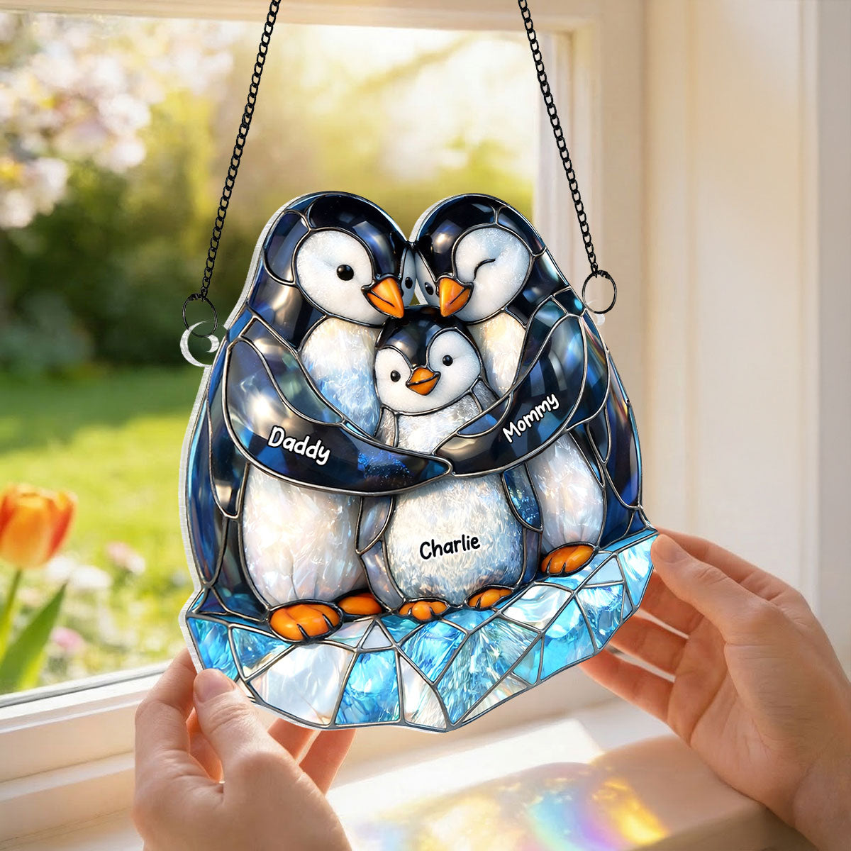 Penguin Family - Personalized Acrylic Suncatcher - Heartfelt Mother's Day Gift for Mom