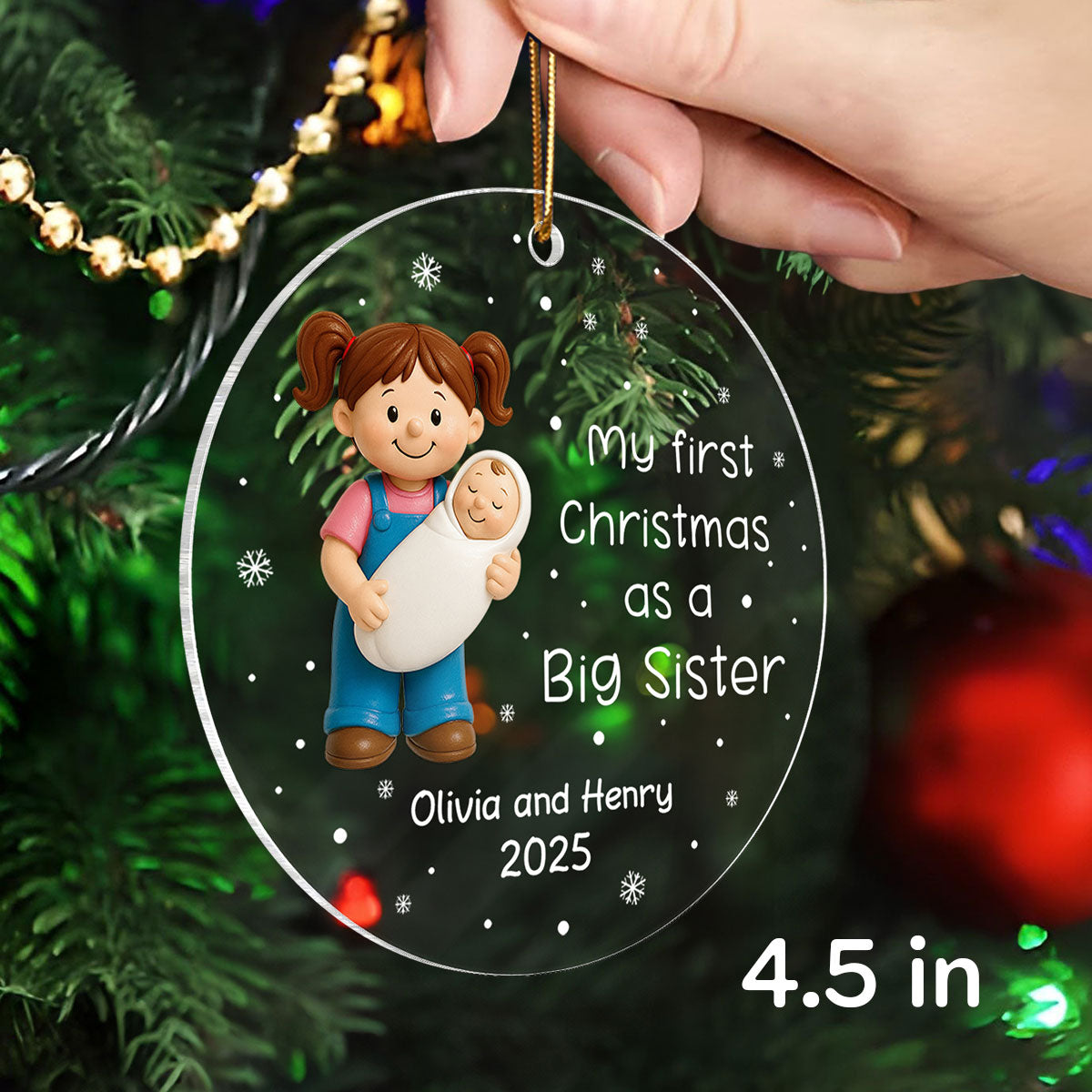 My First Christmas As Big Sister Big Brother - Personalized Acrylic Ornament - Proud New Big Siblings Gift