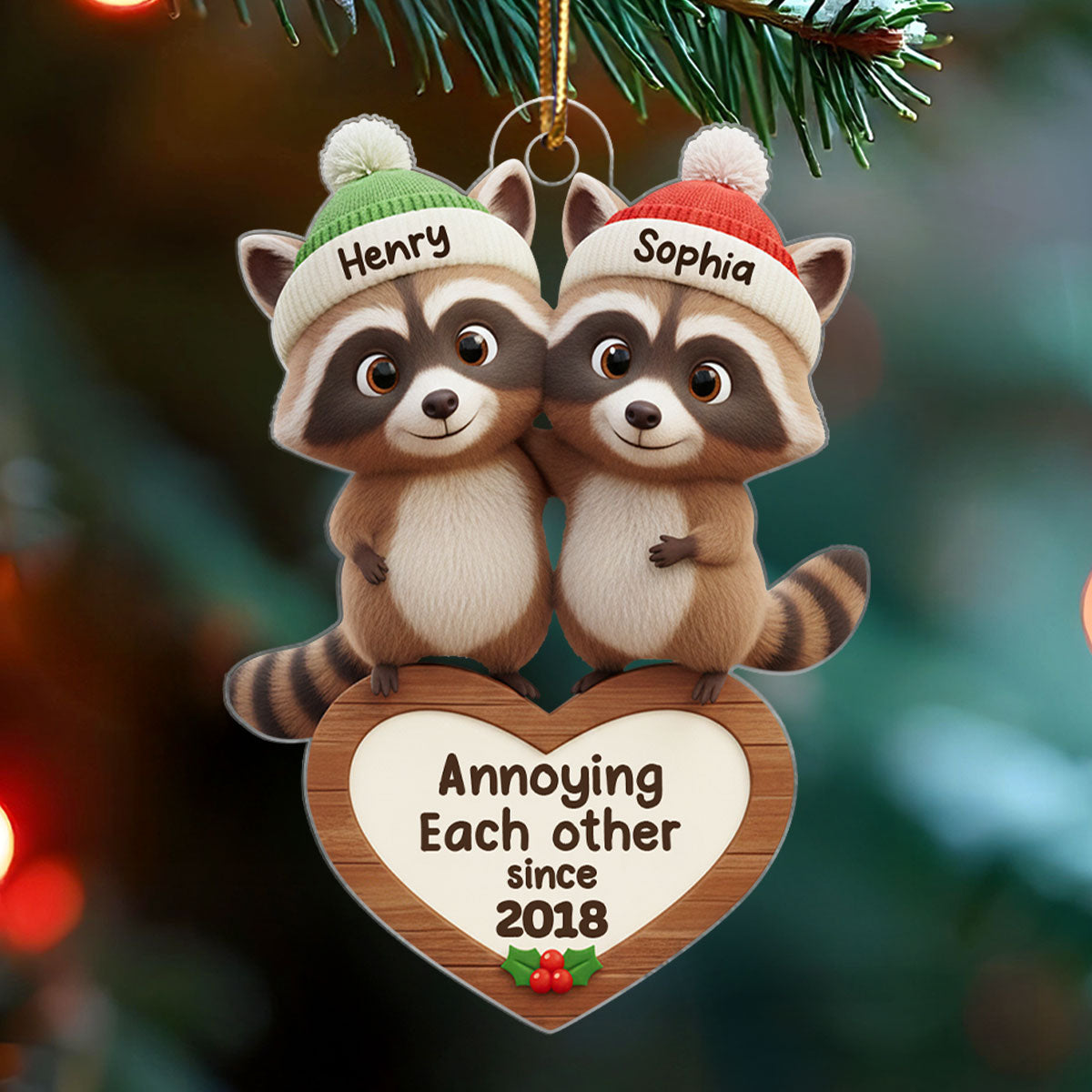 Raccoon Couple Favorite Troublemaker - Personalized Acrylic Ornament - Christmas Gift for Couple, Gift for him, Gift for her