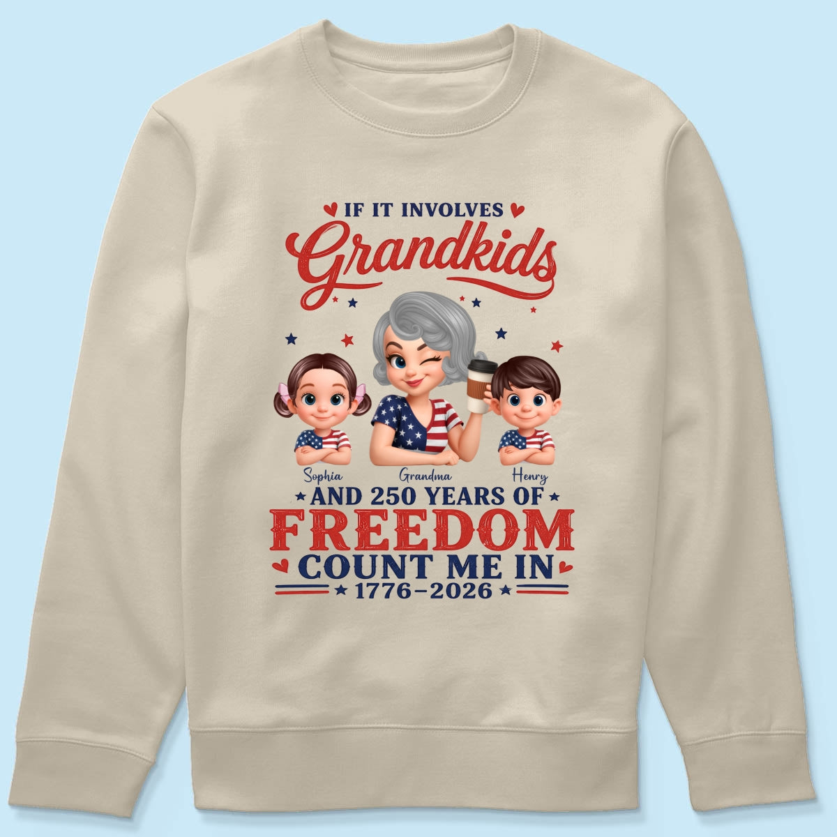 If It Involves Grandkids and 250 Years of Freedom, Count Me in - Personalized Shirt - Patriotic Gift for Grandma