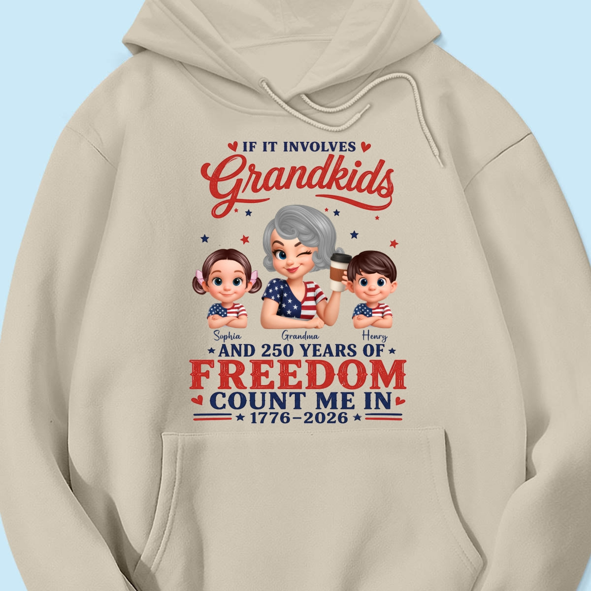 If It Involves Grandkids and 250 Years of Freedom, Count Me in - Personalized Shirt - Patriotic Gift for Grandma