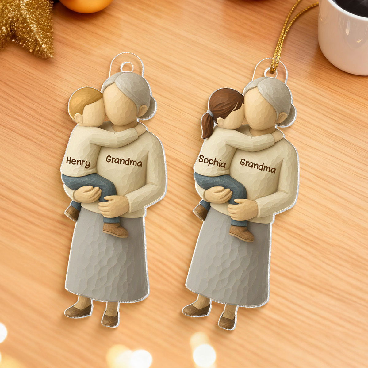 Grandma Hugging Grandkid - Personalized Acrylic Ornament - Heartwarming Christmas Gift for Grandma