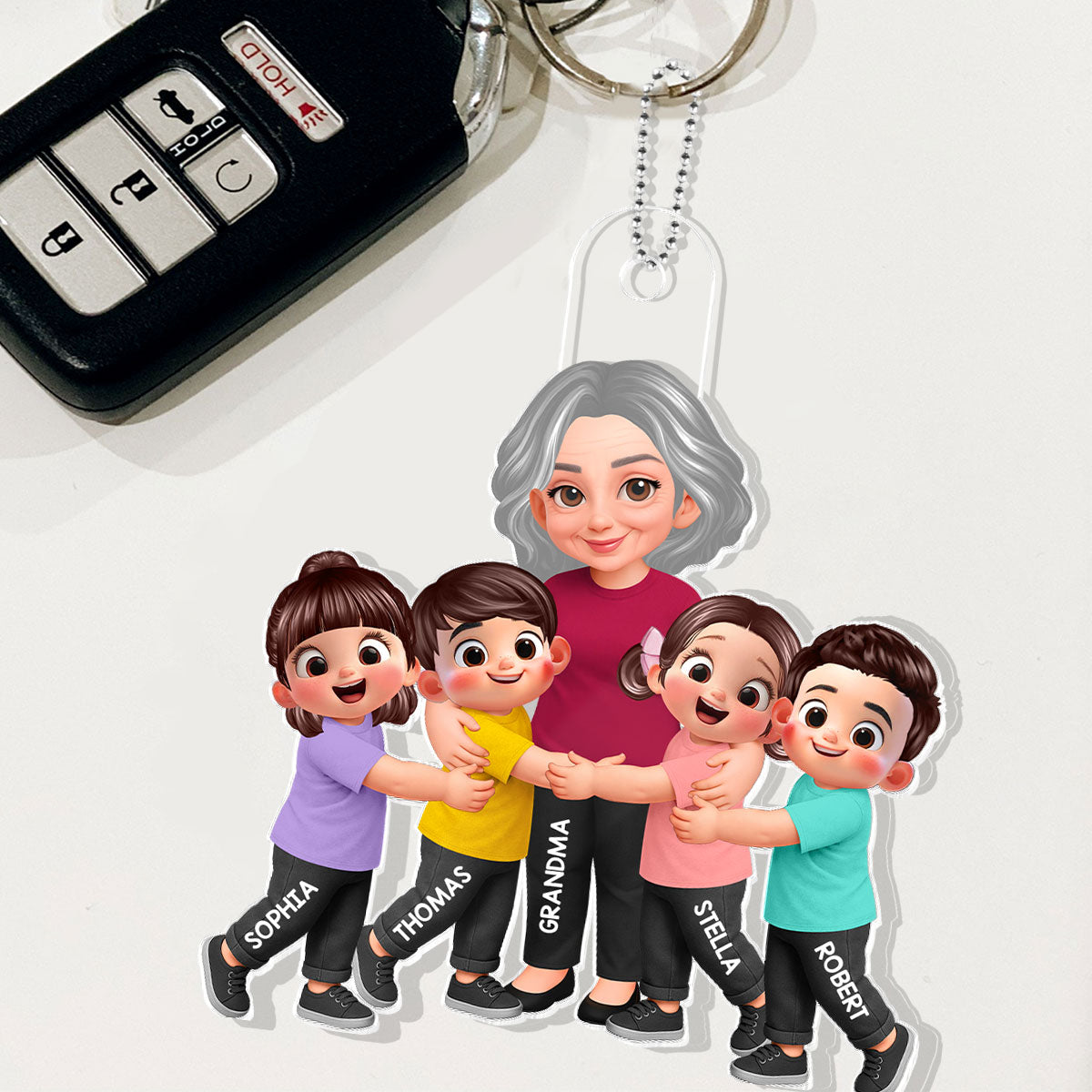 Grandma Grandkids Hugging - Personalized Acrylic Car Hanger - Mother's Day Gift For Grandma, Mom