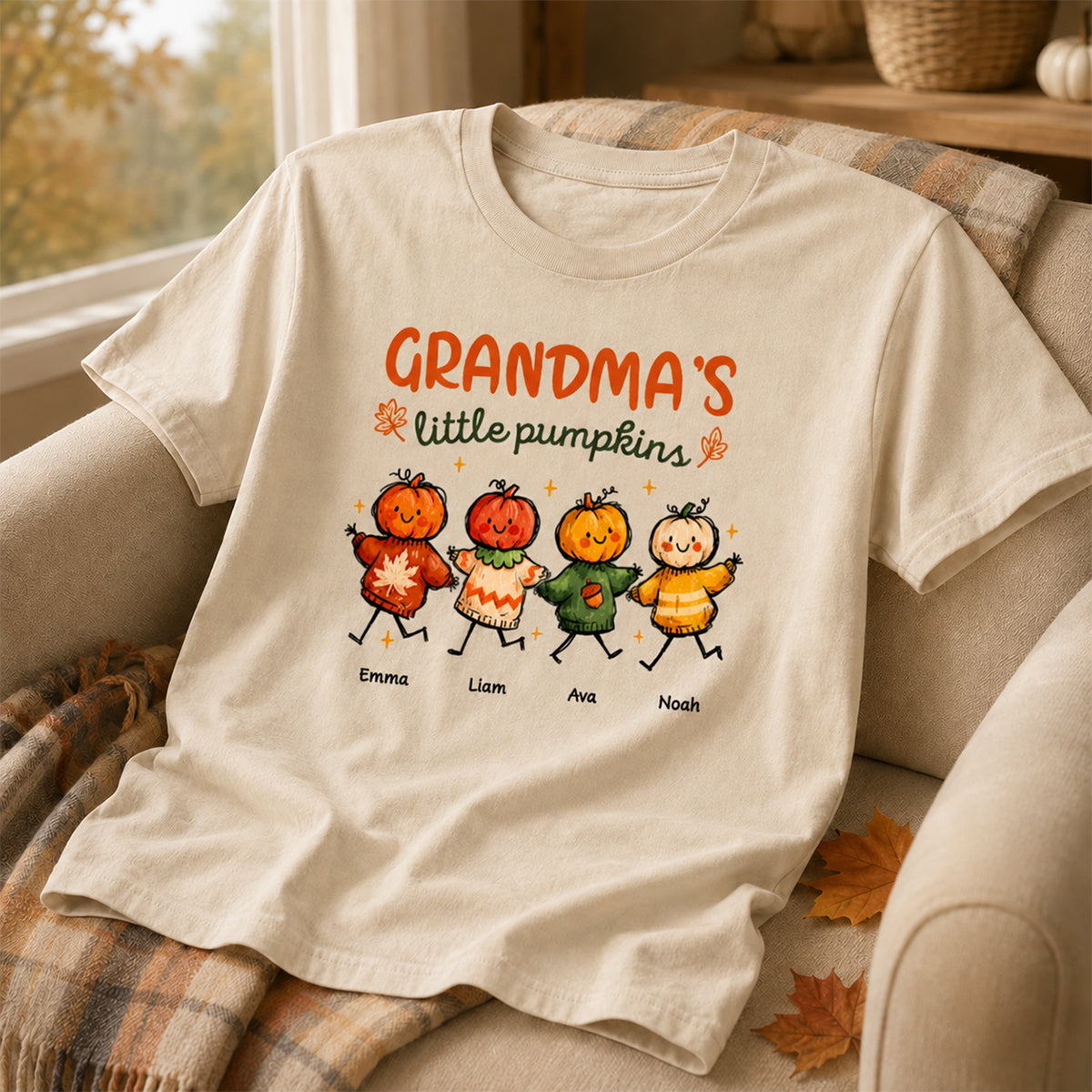 Grandma's Little Pumpkins Sweater Weather - Personalized Shirt - Trendy Fall Tee for Grandma