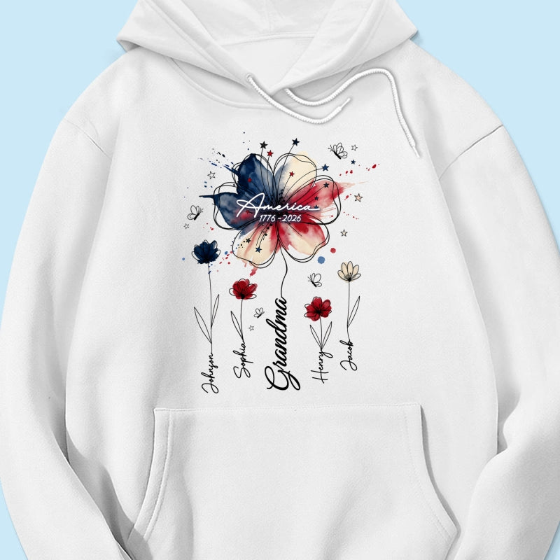 USA 250th Anniversary Floral Grandma - Personalized Shirt - Patriotic Gift for Grandma, Mom