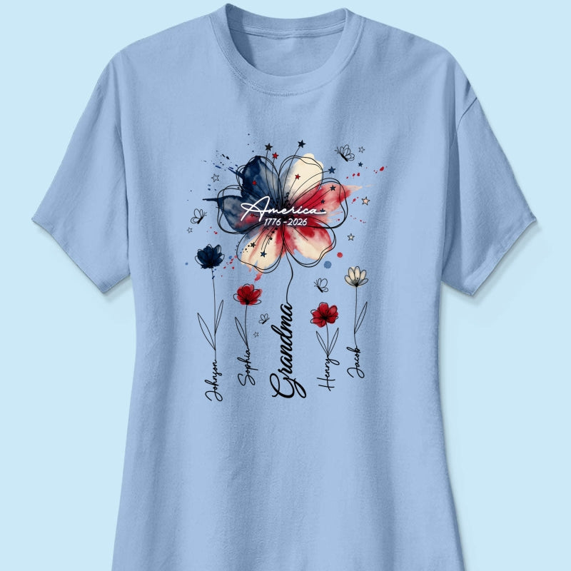 USA 250th Anniversary Floral Grandma - Personalized Shirt - Patriotic Gift for Grandma, Mom
