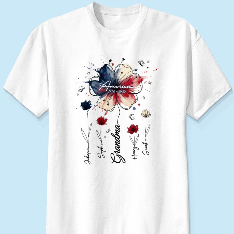USA 250th Anniversary Floral Grandma - Personalized Shirt - Patriotic Gift for Grandma, Mom