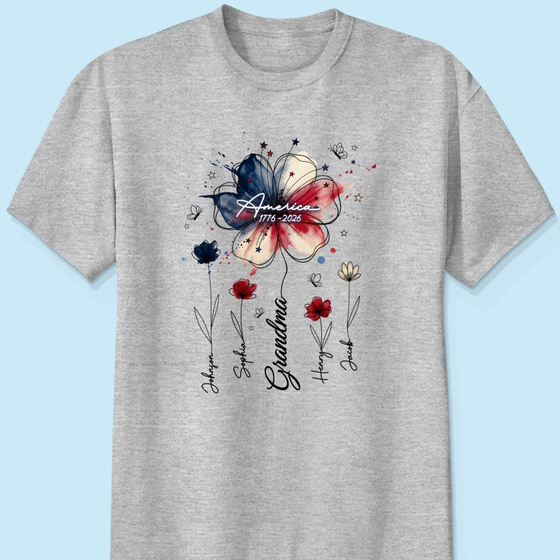 USA 250th Anniversary Floral Grandma - Personalized Shirt - Patriotic Gift for Grandma, Mom
