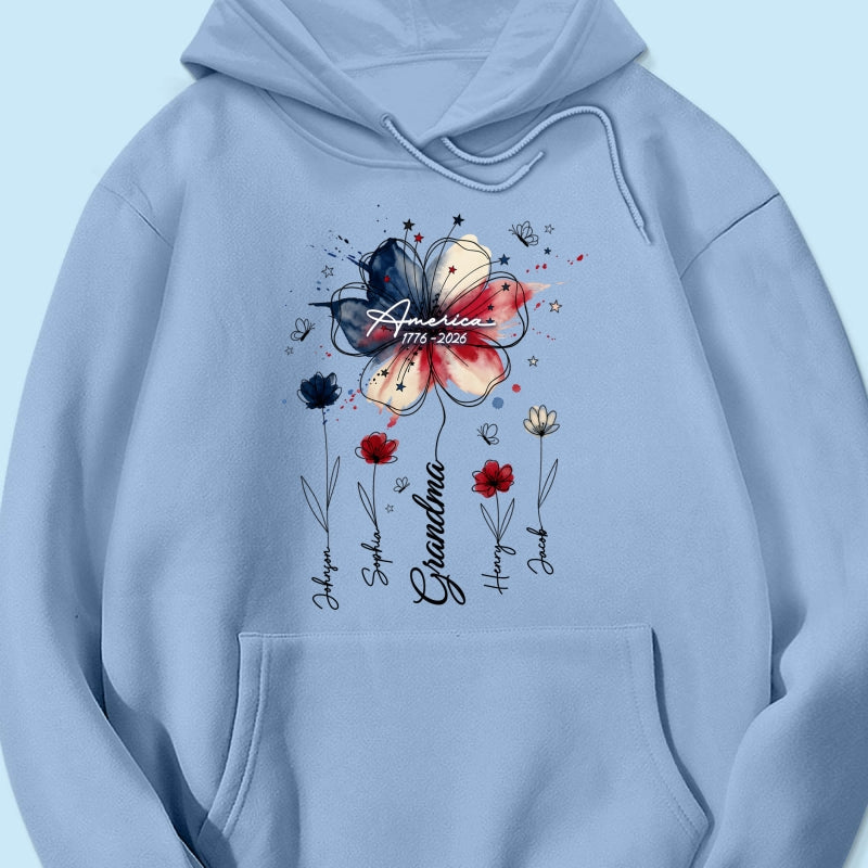 USA 250th Anniversary Floral Grandma - Personalized Shirt - Patriotic Gift for Grandma, Mom