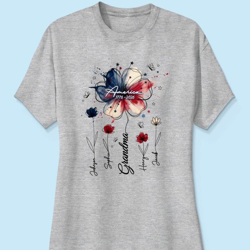 USA 250th Anniversary Floral Grandma - Personalized Shirt - Patriotic Gift for Grandma, Mom