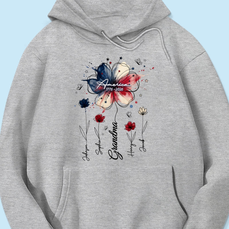 USA 250th Anniversary Floral Grandma - Personalized Shirt - Patriotic Gift for Grandma, Mom