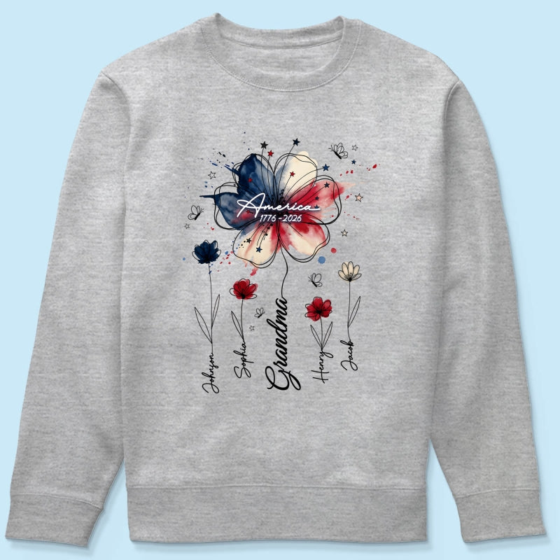 USA 250th Anniversary Floral Grandma - Personalized Shirt - Patriotic Gift for Grandma, Mom
