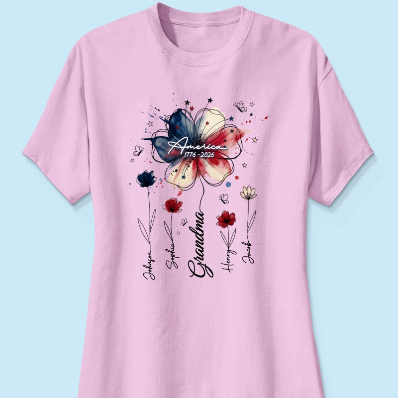 USA 250th Anniversary Floral Grandma - Personalized Shirt - Patriotic Gift for Grandma, Mom
