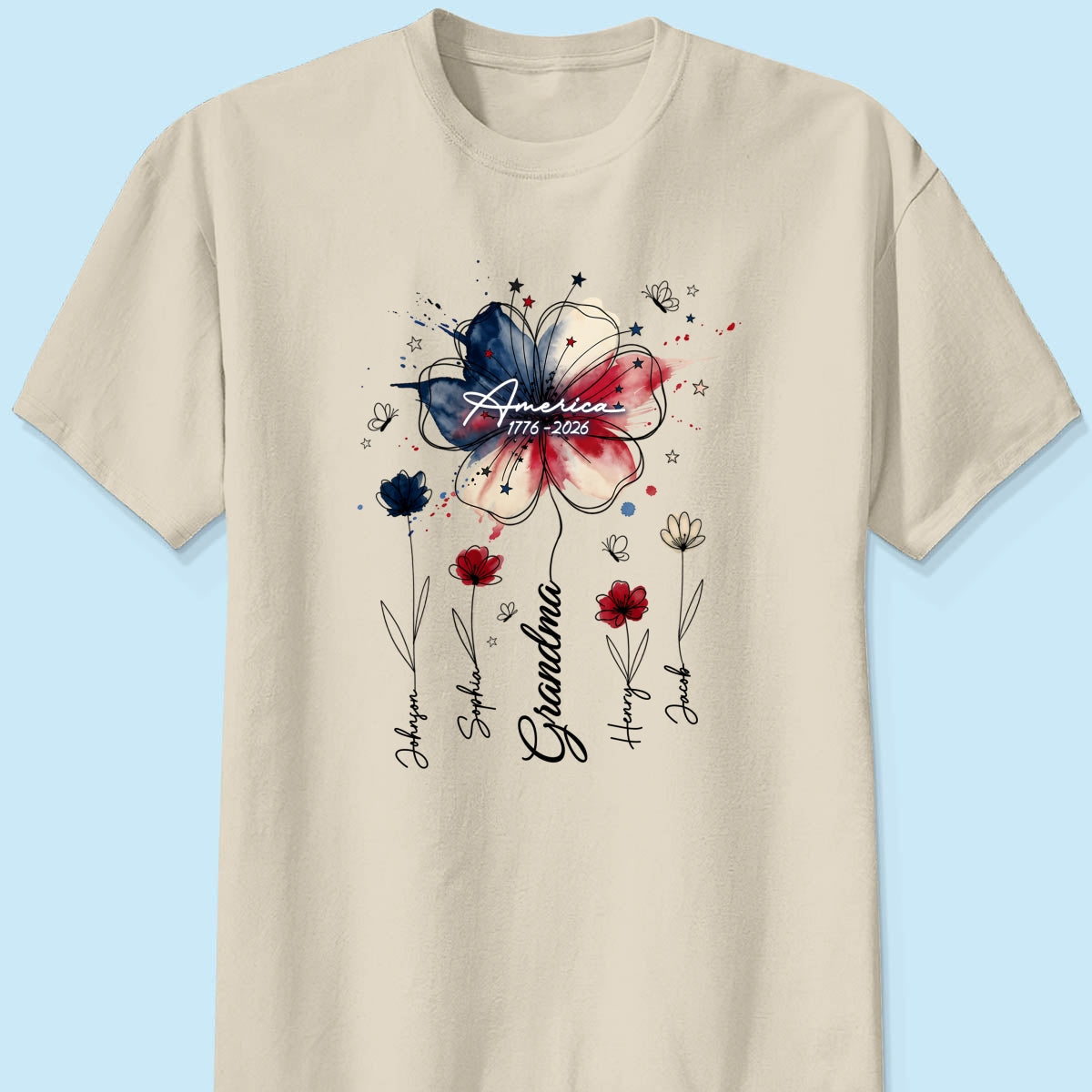 USA 250th Anniversary Floral Grandma - Personalized Shirt - Patriotic Gift for Grandma, Mom