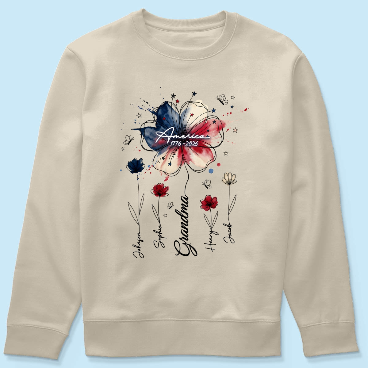 USA 250th Anniversary Floral Grandma - Personalized Shirt - Patriotic Gift for Grandma, Mom