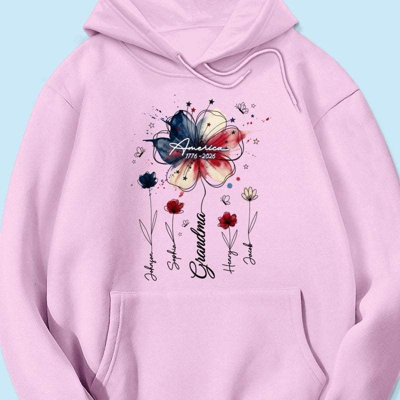 USA 250th Anniversary Floral Grandma - Personalized Shirt - Patriotic Gift for Grandma, Mom
