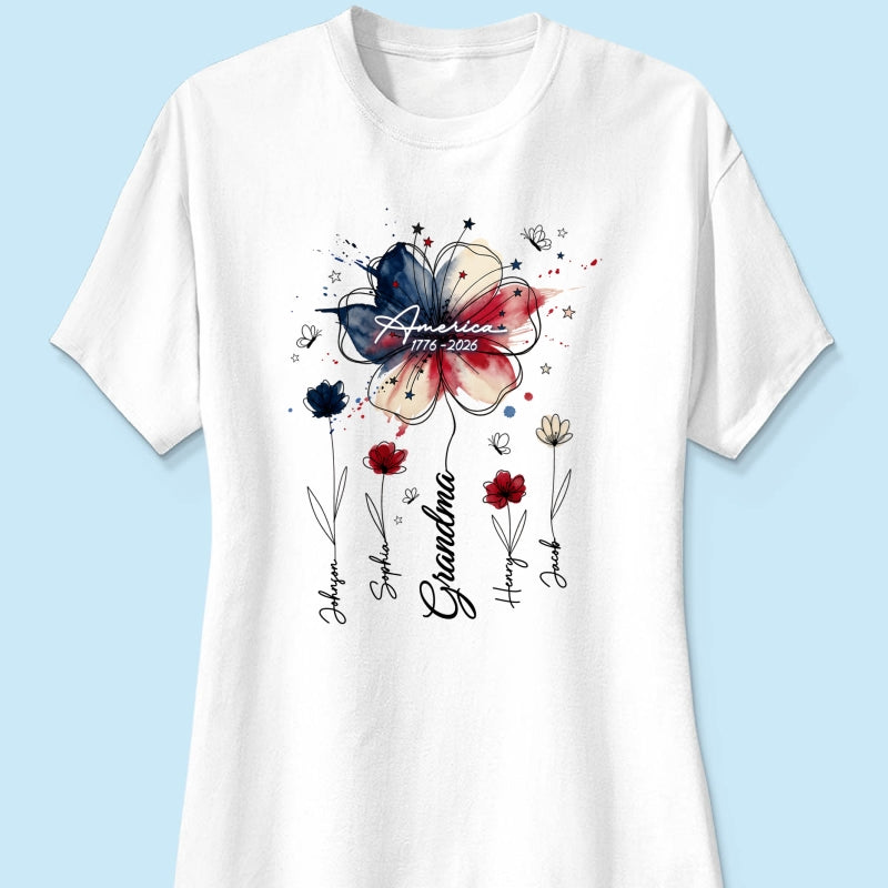 USA 250th Anniversary Floral Grandma - Personalized Shirt - Patriotic Gift for Grandma, Mom
