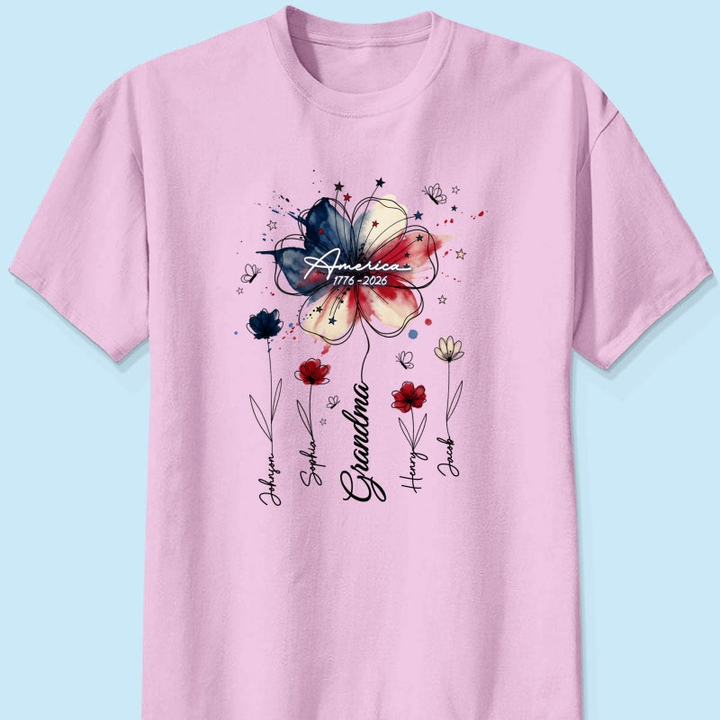 USA 250th Anniversary Floral Grandma - Personalized Shirt - Patriotic Gift for Grandma, Mom