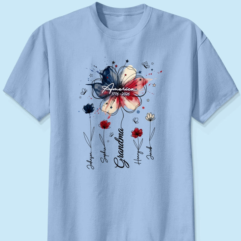 USA 250th Anniversary Floral Grandma - Personalized Shirt - Patriotic Gift for Grandma, Mom
