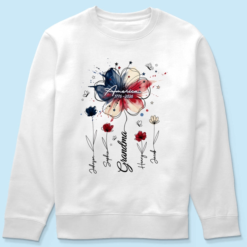 USA 250th Anniversary Floral Grandma - Personalized Shirt - Patriotic Gift for Grandma, Mom