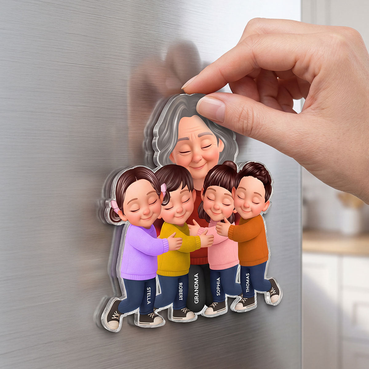 Grandma Grandkids Hugging - Personalized Acrylic Fridge Magnet - Mother's Day Gift For Grandma, Mom
