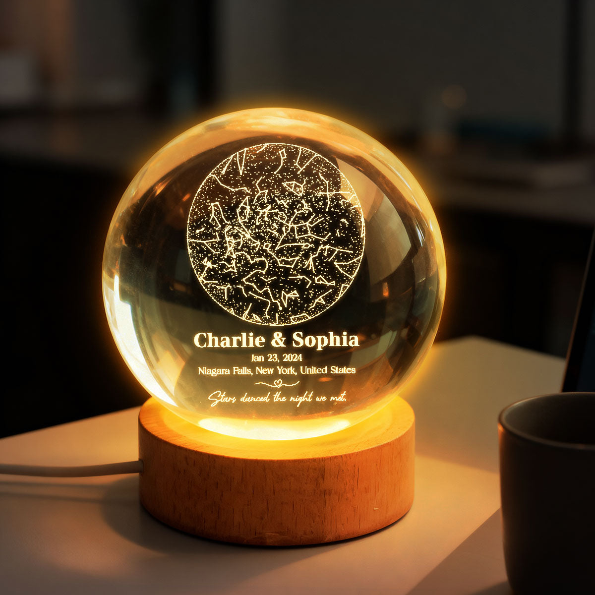 The Night We Met Star Map - Personalized Crystal Ball Night Light - Gift for Couple
