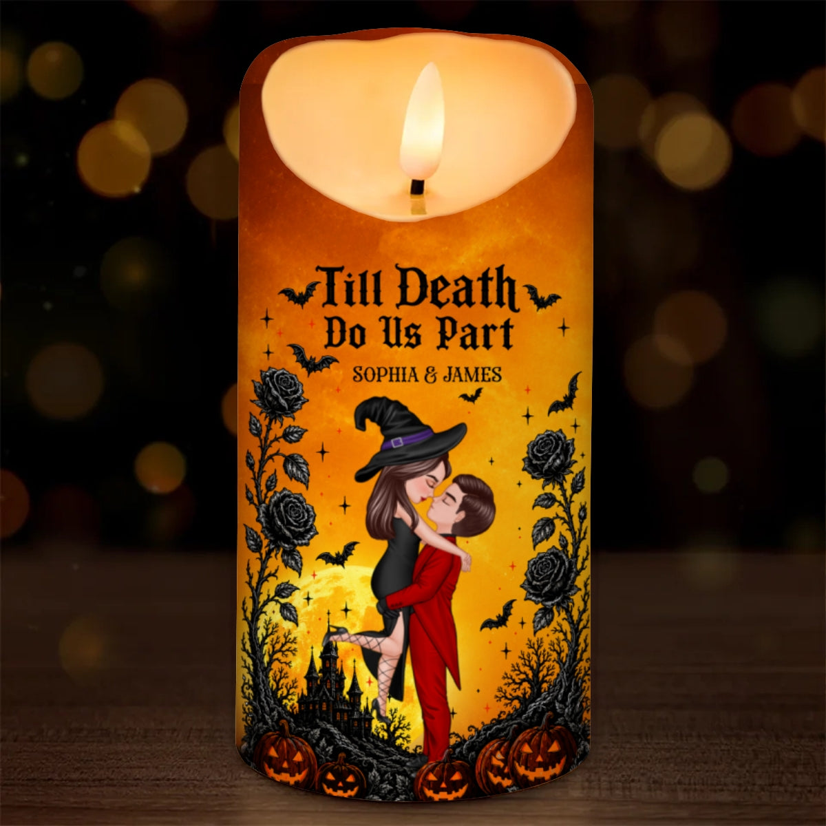 Halloween Couple Love Never Dies - Personalized LED Candle - Halloween Decor For Couple